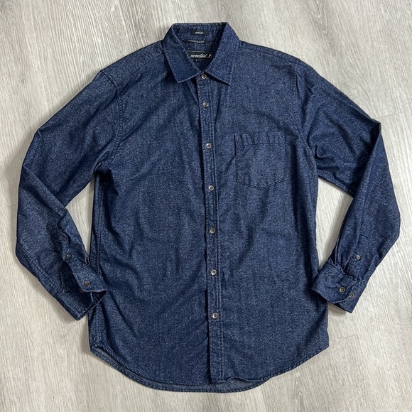 Coastal 9 • mens soft denim modern slim fit long sleeve button down shirt - Picture 4 of 8